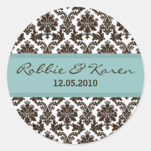 20 - 1.50" Brown Damask Lace Favour Sticker