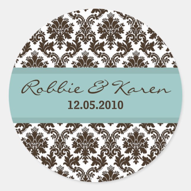 20 - 1.50" Brown Damask Lace Favour Sticker (Front)