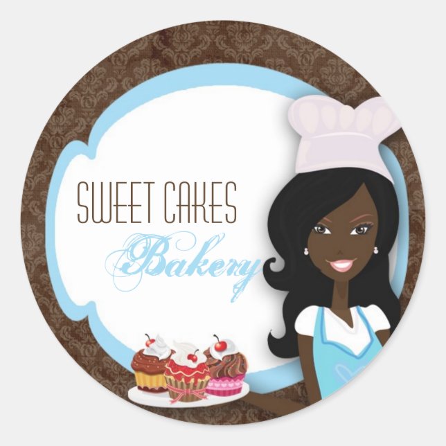 20 - 1.5"  African American Baker Cup Cakes Bakery Classic Round Sticker (Front)