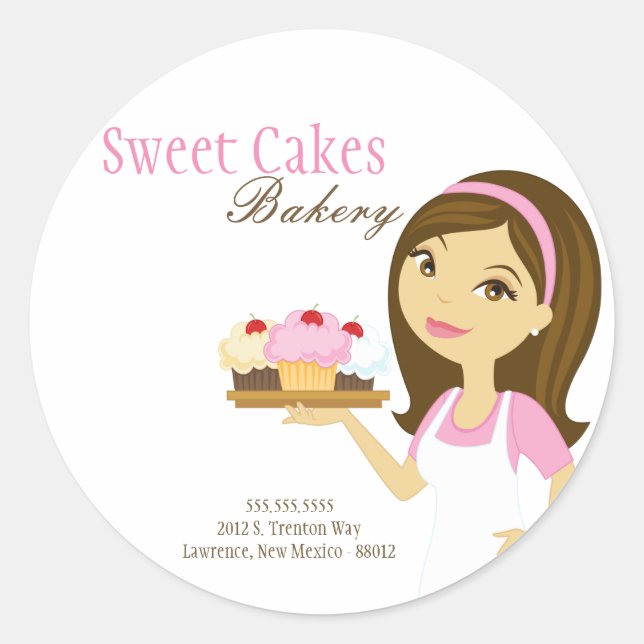 20 - 1.5"  Bakery Brunette Baker Address Stickers (Front)