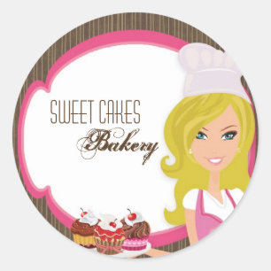 20 - 1.5" Blonde Baker on Pink Cup Cak Stickers