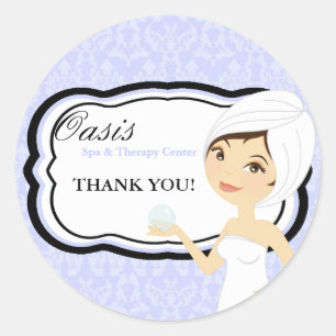 20 - 1.5" Business Stick Blue Damask Spa Massage Classic Round Sticker