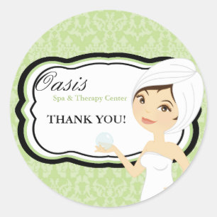 20 - 1.5" Business Stick Green Damask Spa Massage Classic Round Sticker