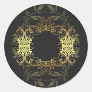 20 - 1.5" Envelope Gold and Black Damask Classic Round Sticker
