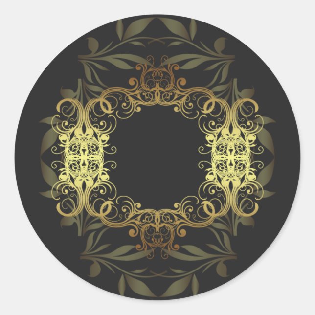 20 - 1.5" Envelope Gold and Black Damask Classic Round Sticker (Front)