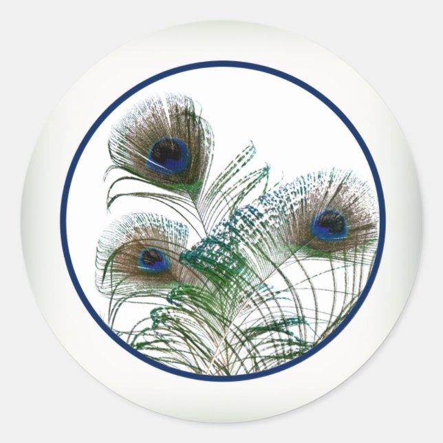 20 - 1.5" Envelope Peacock Feathers Blue/Green Classic Round Sticker (Front)