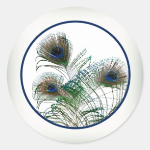 20 - 1.5" Envelope Peacock Feathers Blue/Green Classic Round Sticker