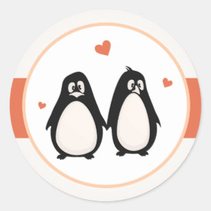 20 - 1.5" Envelope Penguin Love/Hearts Peach Classic Round Sticker