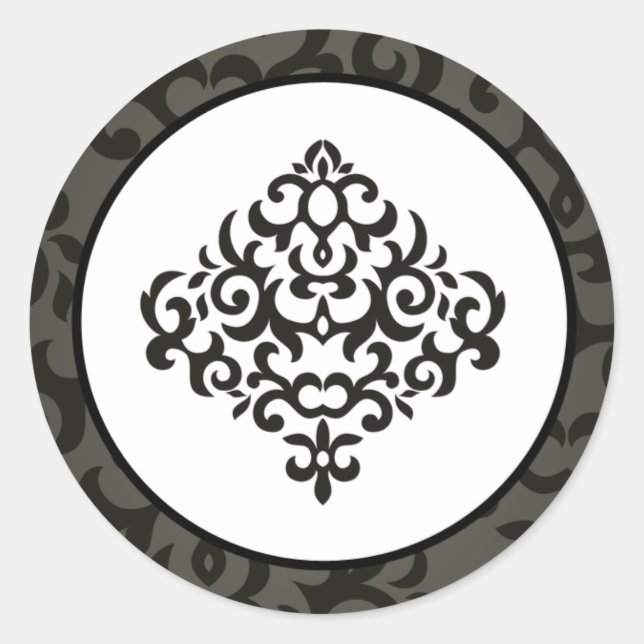 20 - 1.5" Envelope Seal Black and Grey Damask (Front)