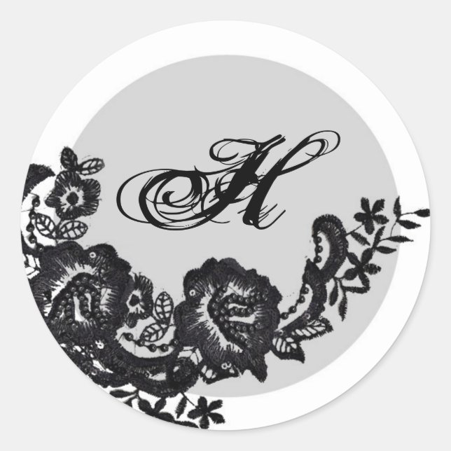 20 - 1.5  Envelope Seal Black Lace Damask Antique (Front)