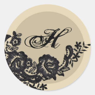 20 - 1.5  Envelope Seal Black Lace Damask Antique