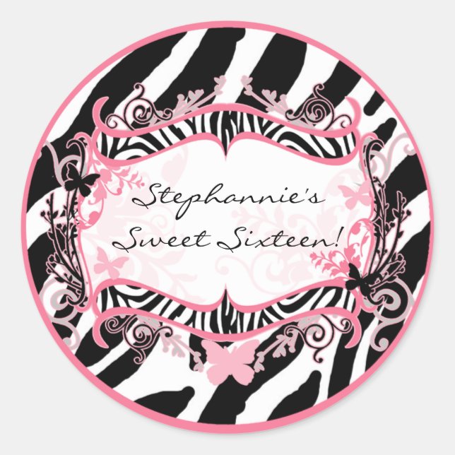 20 - 1.5"  Envelope Seal Butterfly Zebra Print (Front)