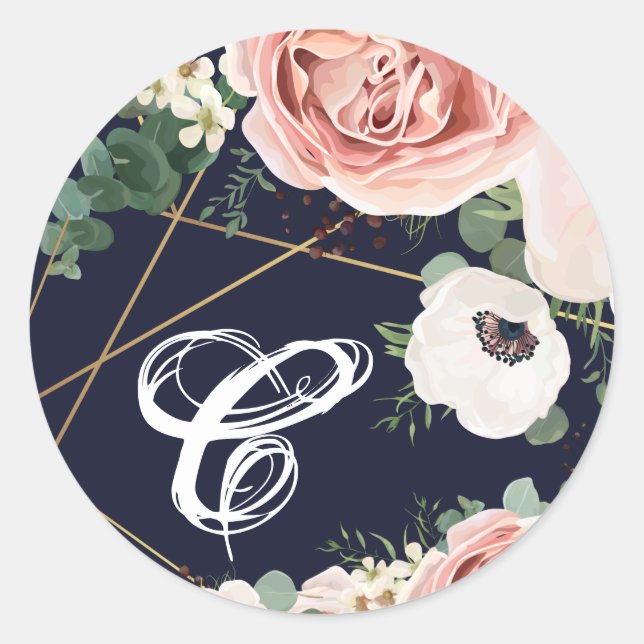 20 - 1.5  Envelope Seal Geometric Garden Rose Navy (Front)