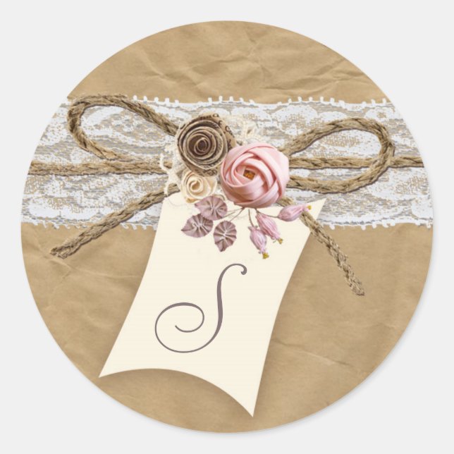 20 - 1.5  Envelope Seal Kraft Paper Lace Twine Bow (Front)