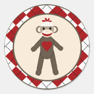 20 - 1.5" Envelope Seal Red Sock Monkey Argyle