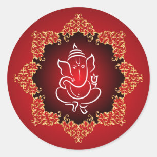 20 - 1.5" Envelope Sticker Lord Ganesha/Hindu Red
