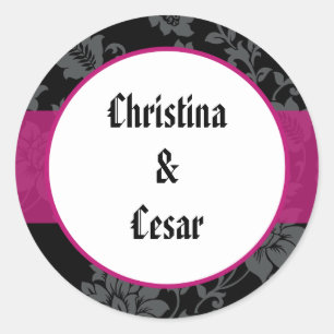 20 - 1.5" Favour Stickers Black Floral Hot Pink St