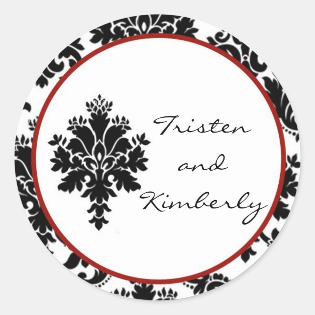 20 - 1.5"  Favour Stickers Black Red Damask (Front)