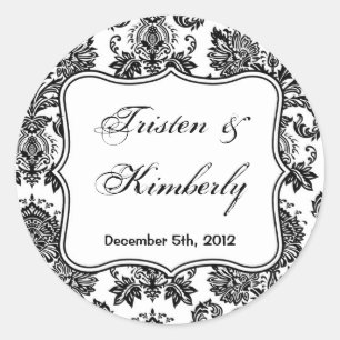 20 - 1.5"  Favour Stickers Black White Damask Lace