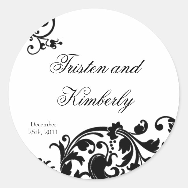 20 - 1.5"  Favour Stickers Black White Floral Fili (Front)