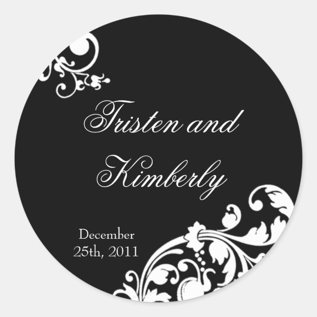 20 - 1.5"  Favour Stickers Black White Floral Fili (Front)