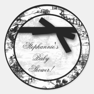 20 - 1.5"  Favour Stickers Black White Toile Fabri