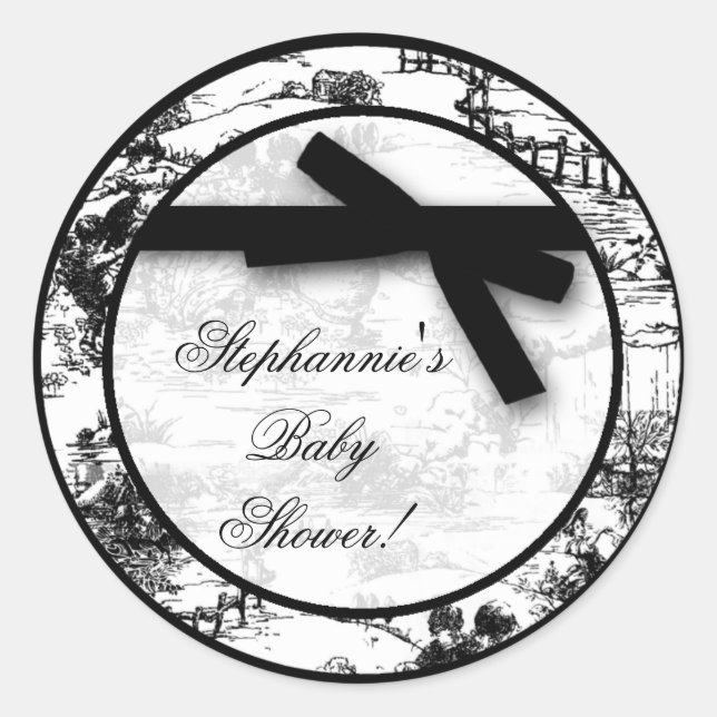 20 - 1.5"  Favour Stickers Black White Toile Fabri (Front)