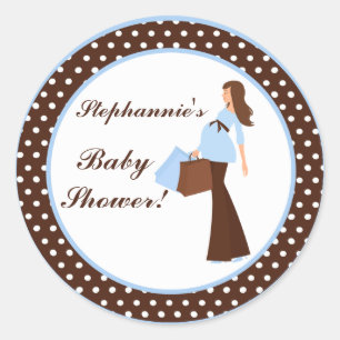 20 - 1.5"  Favour Stickers Blue Mod Mum Polka Dots