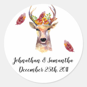 20 - 1.5"  Favour Stickers boho deer Buck Head Bro