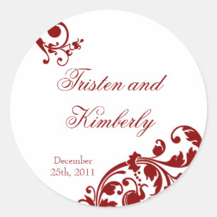 20 - 1.5" Favour Stickers Crimson Red Floral Fili