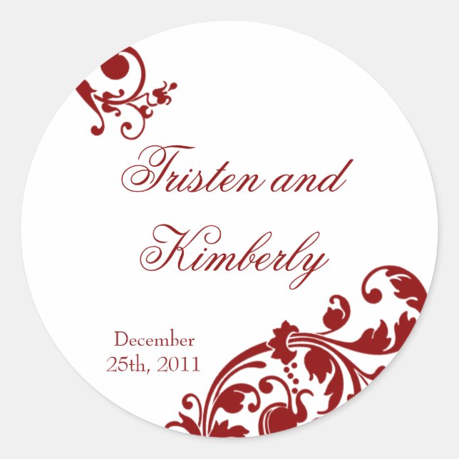 20 - 1.5"  Favour Stickers Crimson Red Floral Fili (Front)