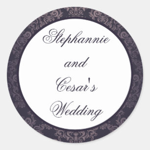 20 - 1.5" Favour Stickers Deep Purple Damask