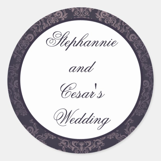 20 - 1.5" Favour Stickers Deep Purple Damask (Front)