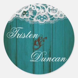 20 - 1.5"  Favour Stickers Distrissed Teal Wood La