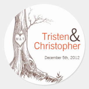 20 - 1.5"  Favour Stickers Fall Tree Initial Carvi