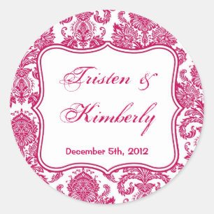 20 - 1.5" Favour Stickers Fusia White Damask Lace