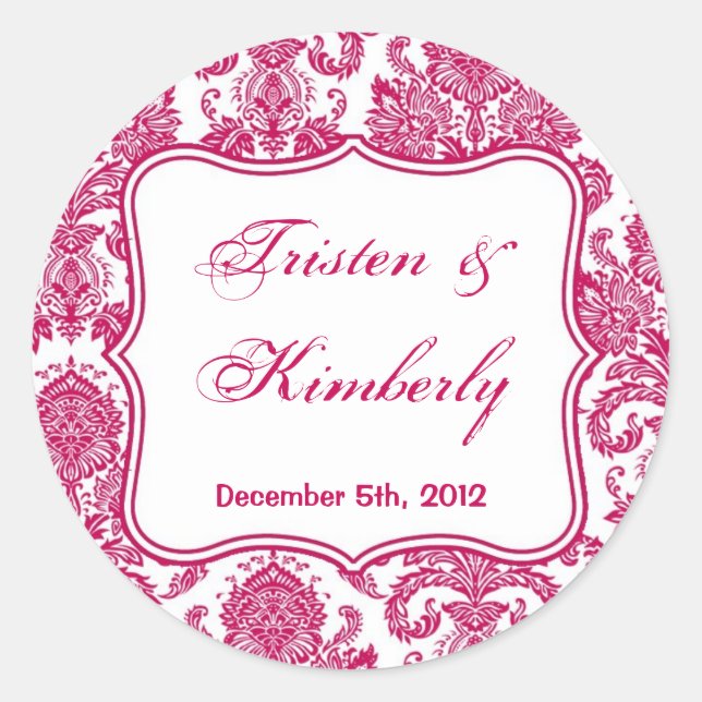 20 - 1.5"  Favour Stickers Fusia White Damask Lace (Front)