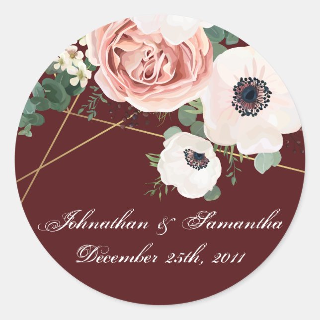 20 - 1.5"  Favour Stickers Geometric Garden Wine (Front)