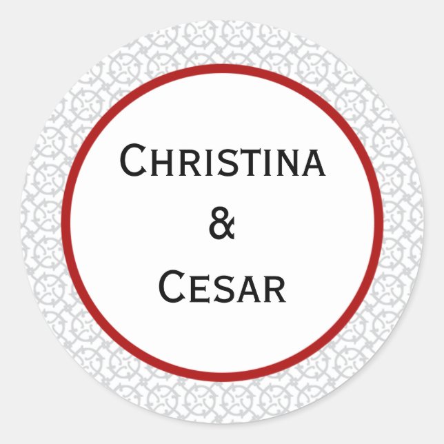 20 - 1.5" Favour Stickers Grey Red Formal Print (Front)