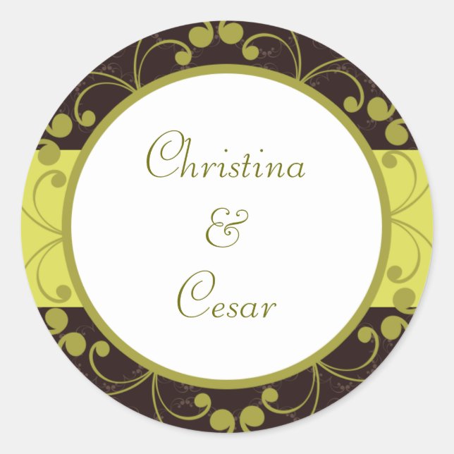 20 - 1.5" Favour Stickers Light/Olive Green Chande (Front)