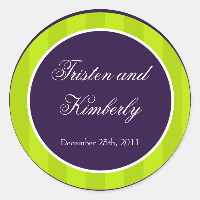 20 - 1.5"  Favour Stickers Lime Green & Purple (Front)