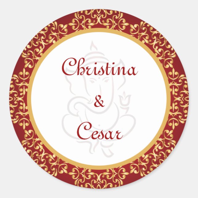 20 - 1.5" Favour Stickers Lord Ganesha/Hindu Red S (Front)