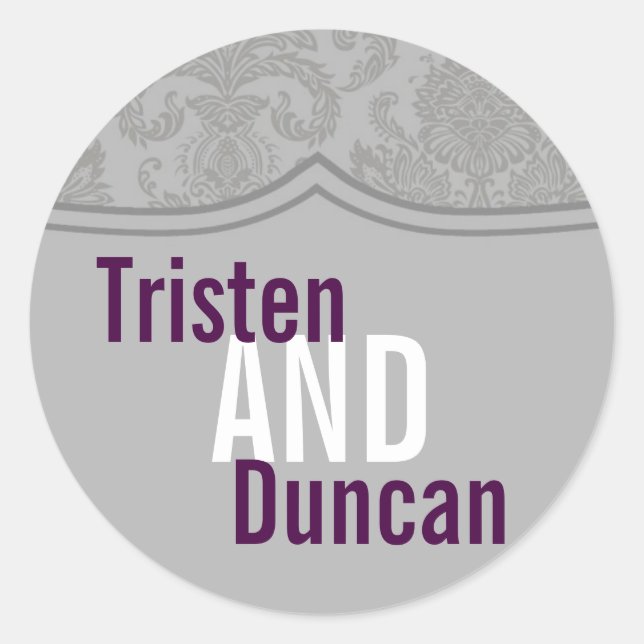 20 - 1.5"  Favour Stickers Modern Grey Damask Lace (Front)