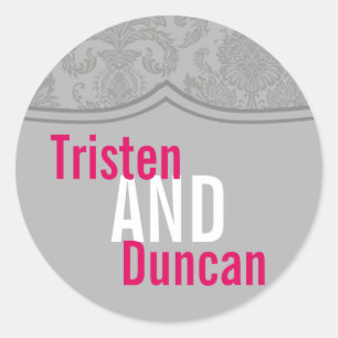 20 - 1.5" Favour Stickers Modern Grey Damask Lace