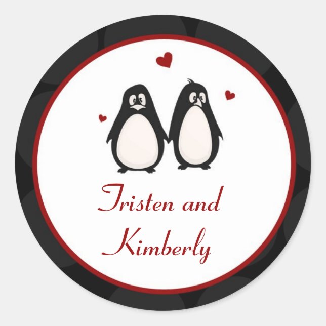 20 - 1.5"  Favour Stickers Penguin Love Couple Mat (Front)