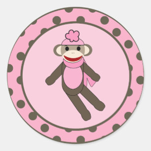 20 - 1.5"  Favour Stickers Pink Sock Monkey