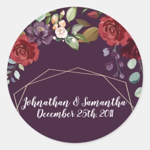 20 - 1.5"  Favour Stickers Plum Purple Roses Gold 