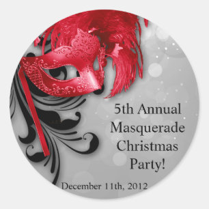 20 - 1.5"  Favour Stickers Red on Silver Masquerad