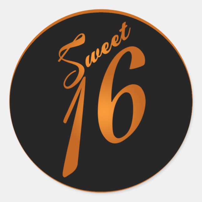 20 - 1.5"  Favour Stickers Sweet 16 Orange (Front)
