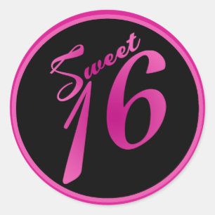 20 - 1.5" Favour Stickers Sweet 16 Pink Black Par